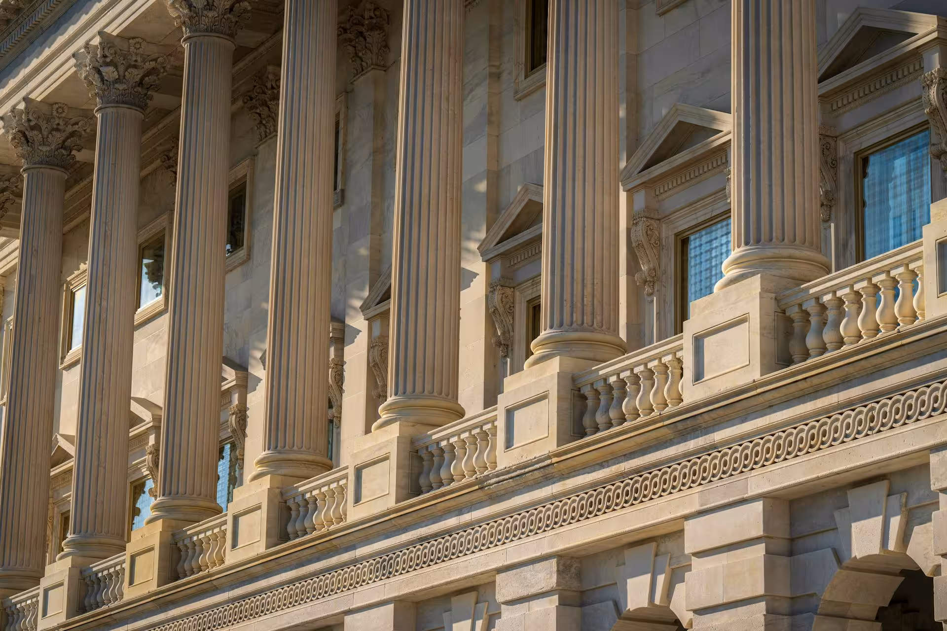 Classical government building facade with stone columns